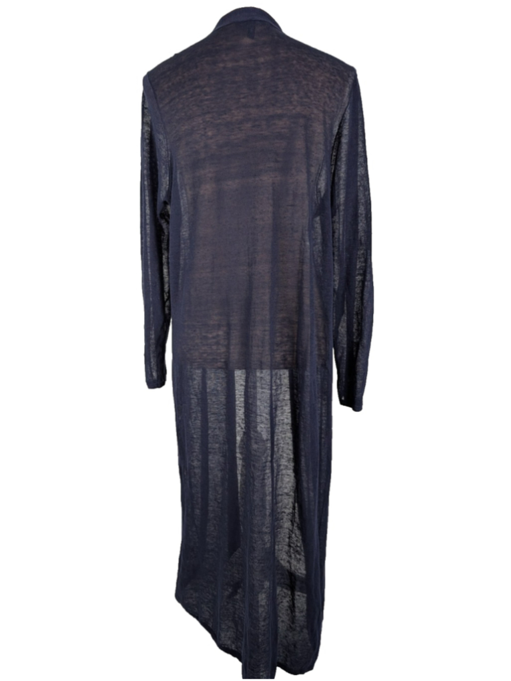 Eileen Fisher Hemp Long Cardigan Duster Sheer Navy Sz L Classic Beachy Nautical - Picture 3 of 10